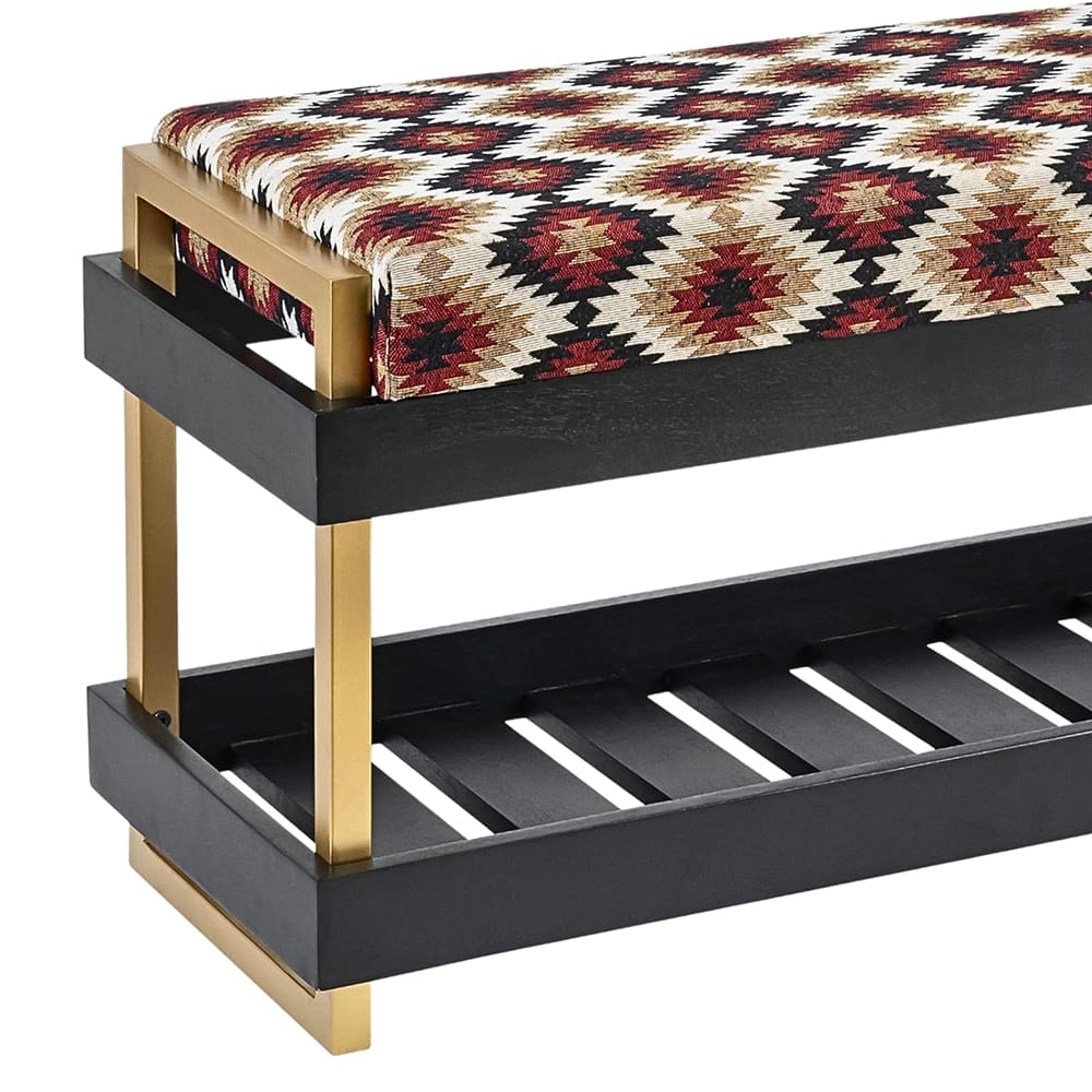 Albany Living Upholstered Bench with Wooden Shoe Rack, Red/Black