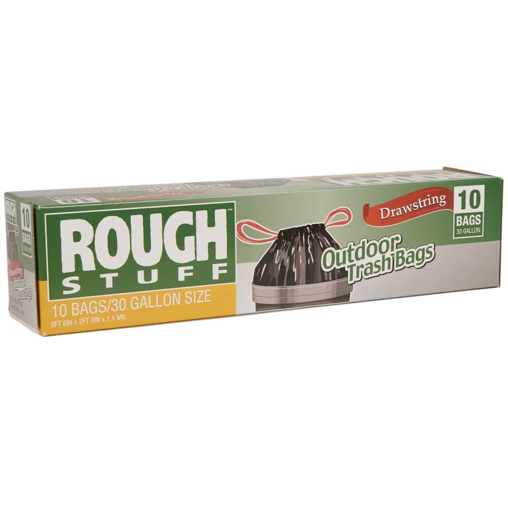 Rough Stuff 30 Gal Outdoor Trash Bags with Drawstring, 10 ct
