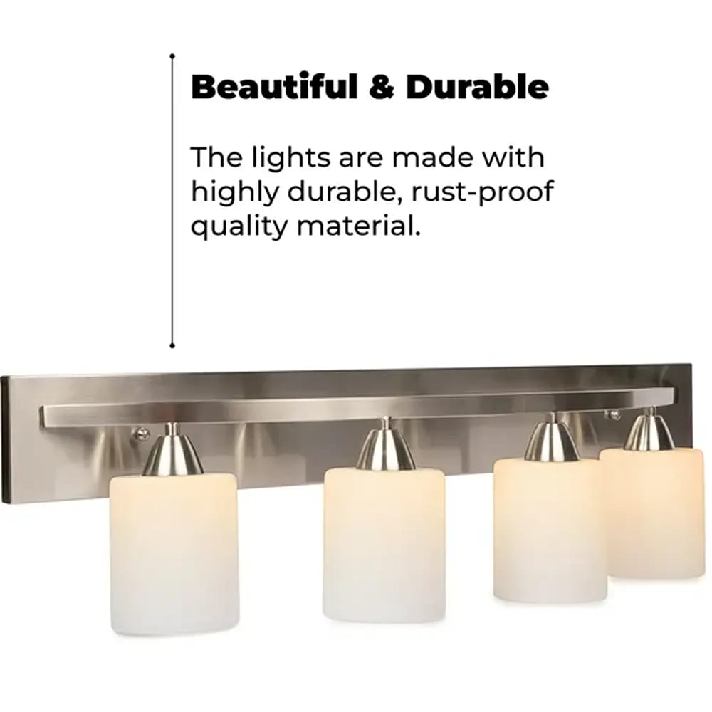 Bathroom Vanity 4-Light Fixture, Nickel/White