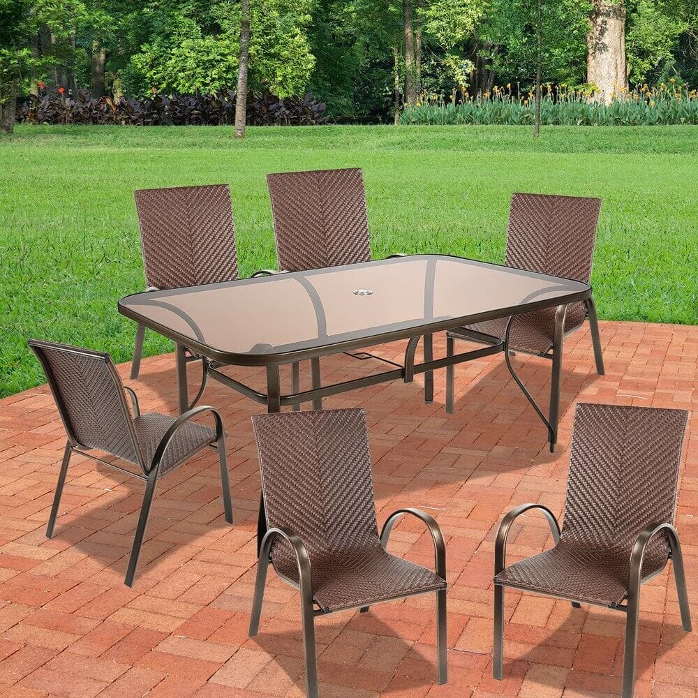 Glass Top Patio Dining Table, 66" x 40"