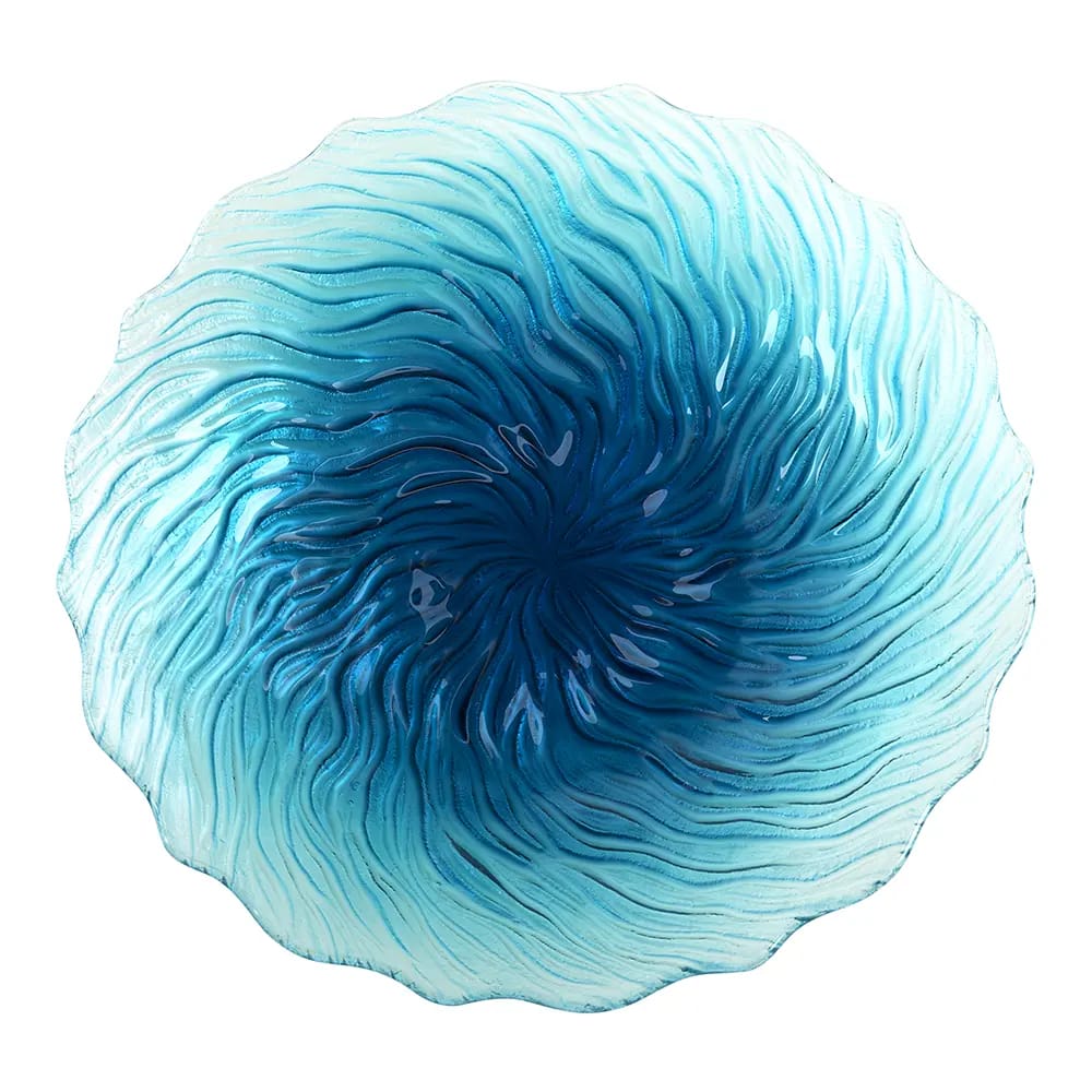 Glass Wave Bird Bath, Blue 16"