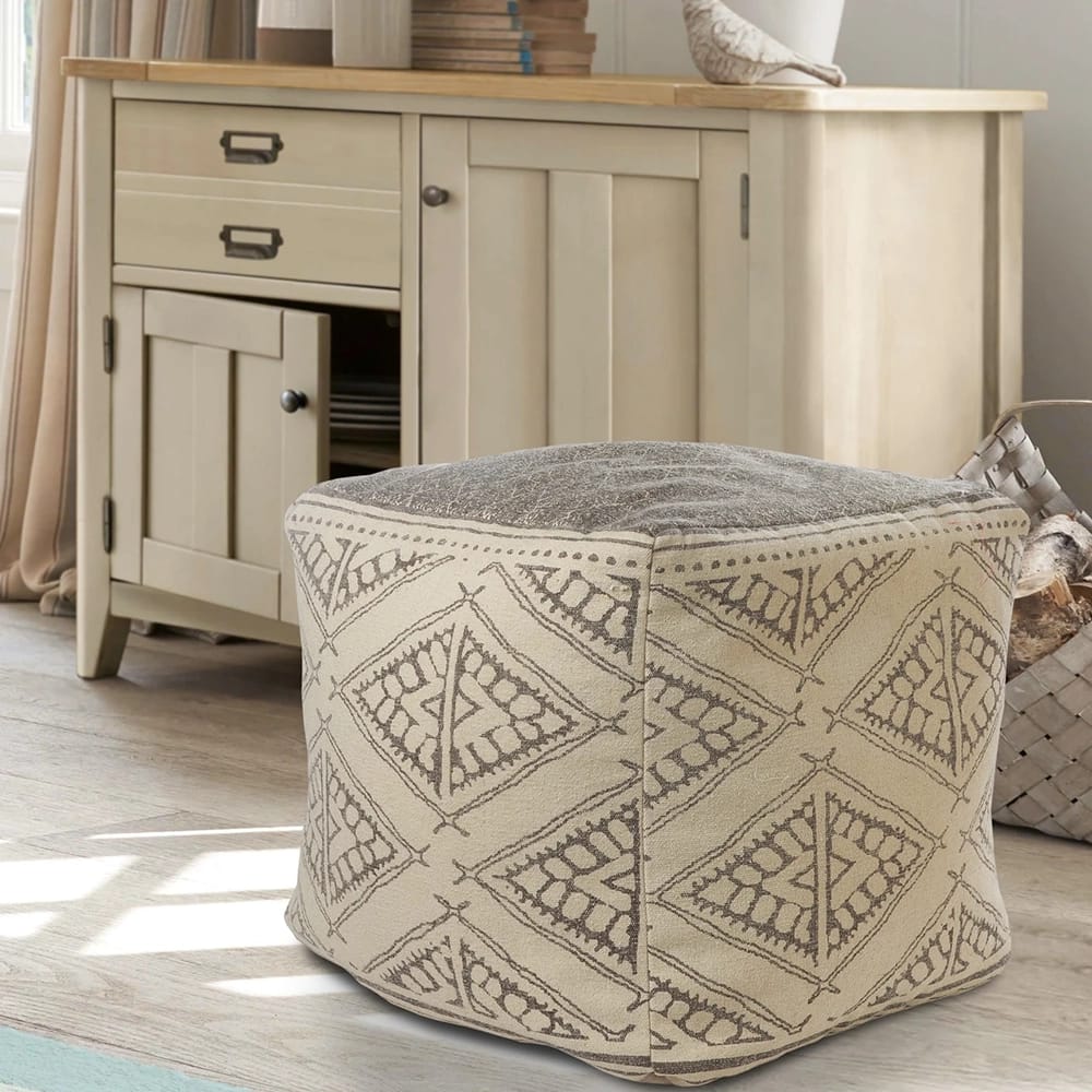 LR Home Decorative Pouf, Gray/Beige