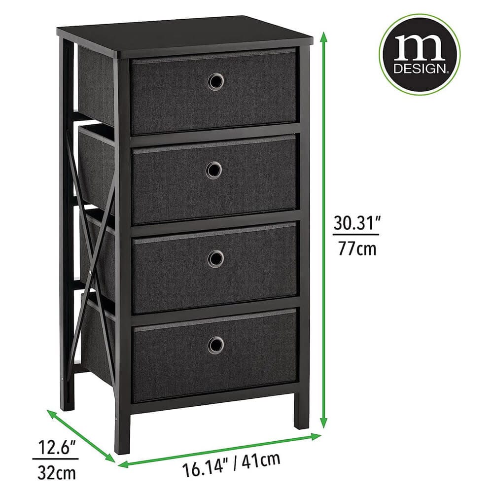 mDesign 4-Drawer Foldable Dresser, Black