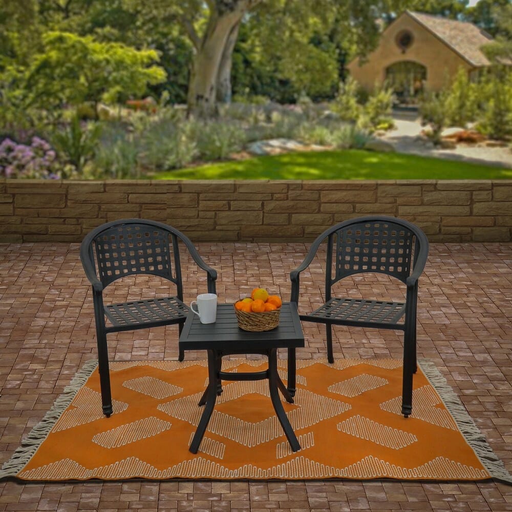 Hand Woven Polyester Indoor/Outdoor Rug, Papaya, 4' x 6'
