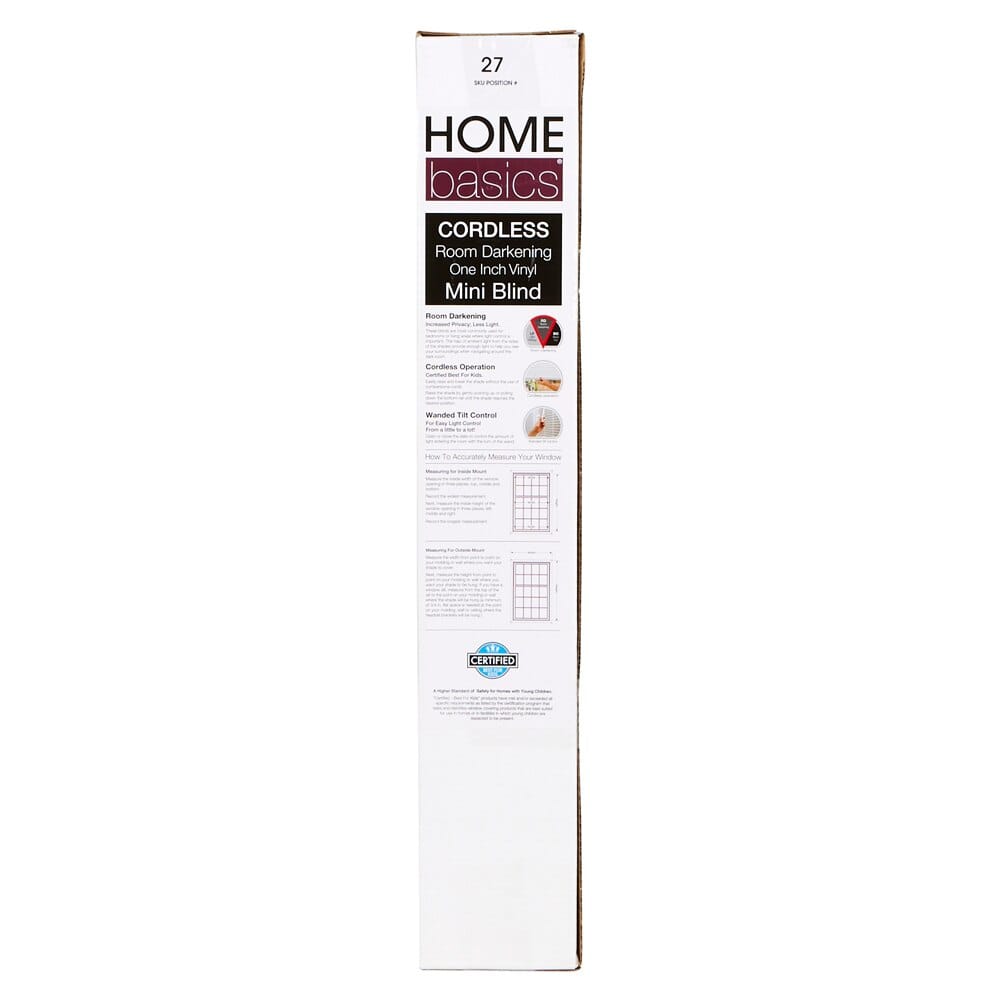 Home Basics Cordless Room Darkening Vinyl Mini Blinds, White, 23" x 64"