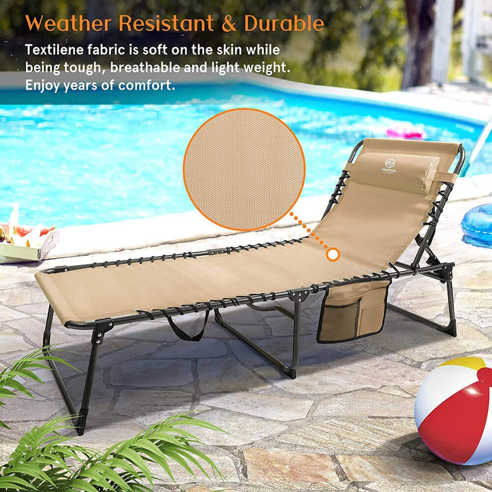 Coastrail Outdoor 4-Position Folding Chaise Lounge Chair, Beige