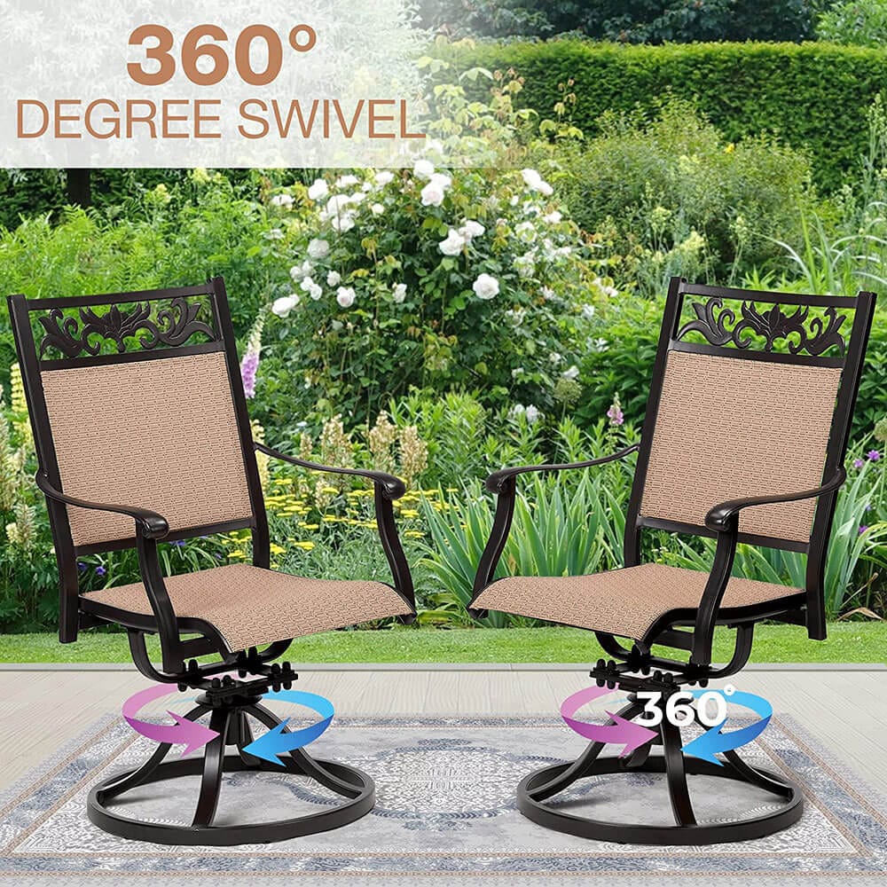 Laurel Canyon Outdoor High-Back Patio Swivel Dining Chairs, Set of 2, Dark Brown