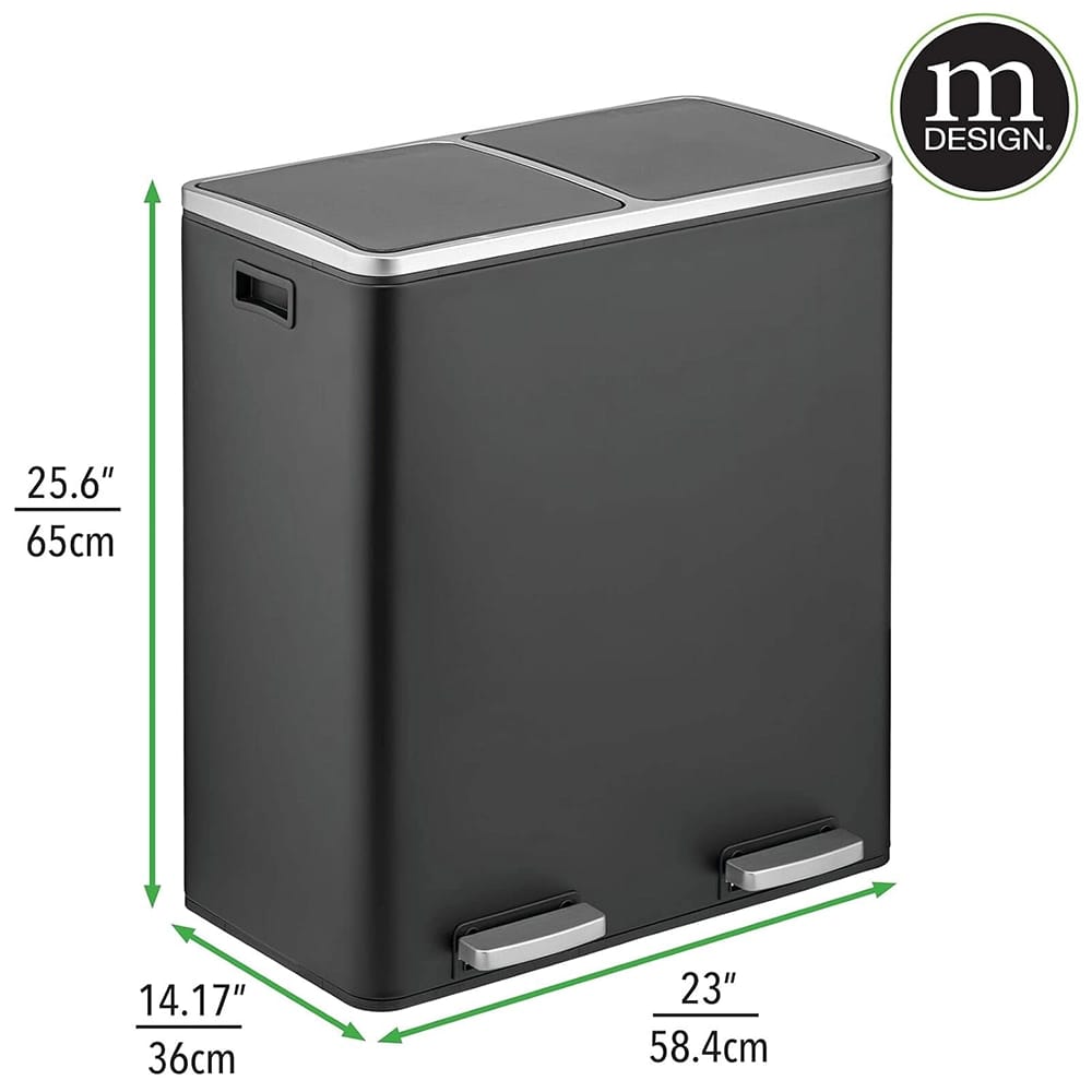 mDesign 60 L Double Trash Can, Black