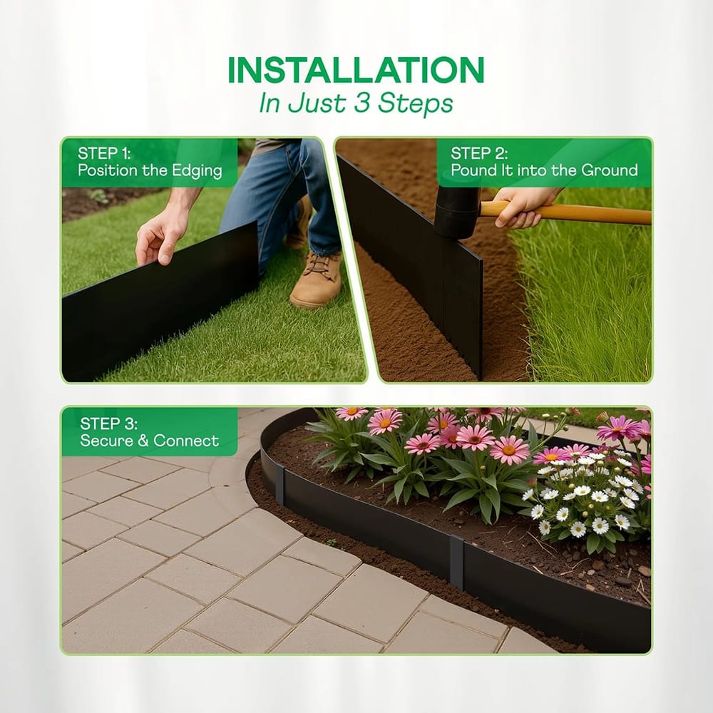 Idzo Black Metal Weather Resistant Landscape Edging, 6-Piece, 40" x 8"