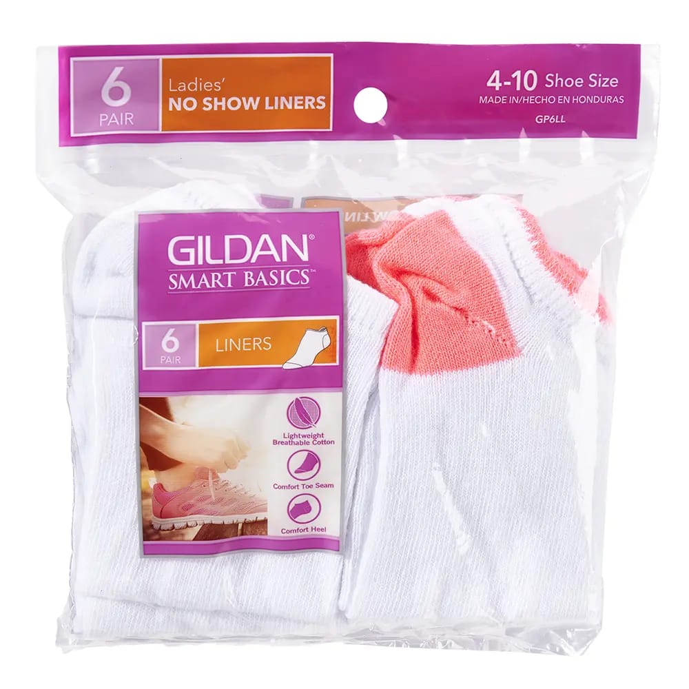 Gildan Women's No Show Liner Socks, 6 Pack