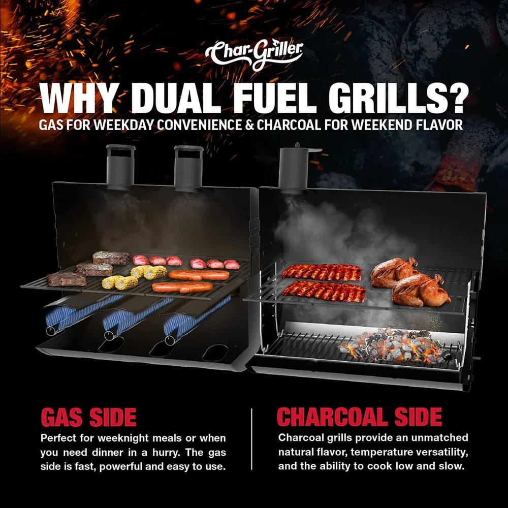 Char-Griller Duo 5050 Gas & Charcoal Grill, Black