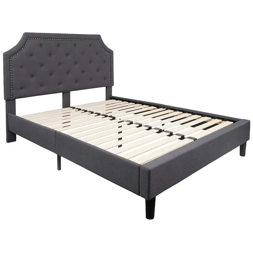 Brighton Arched Tufted Upholstered Platform Bed, Queen, Dark Gray