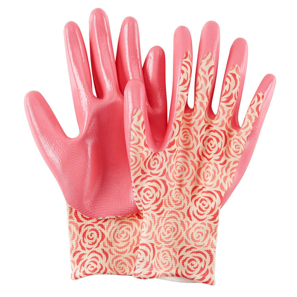 Garden Grove Women's Nitrile Pink Floral Print Garden Glove