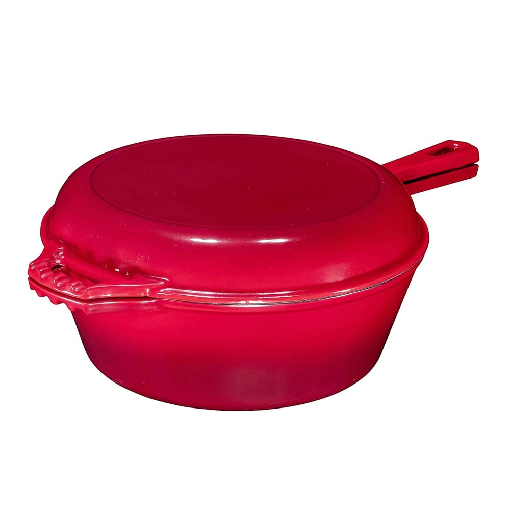 Bruntmor 2 in 1 5-Quart Enameled Cast Iron Pot with Lid, Red