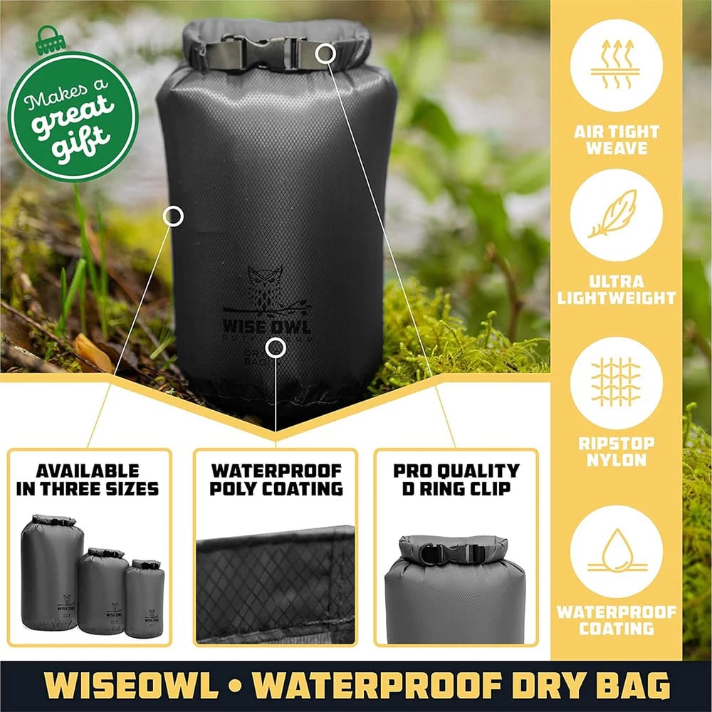 Wise Owl Outfitters Waterproof Dry Bags, Gray, 3-Pack