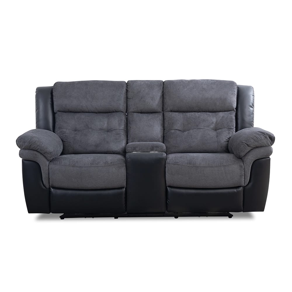 Two Tone Fabric Power Recliner Loveseat, Gray/Black
