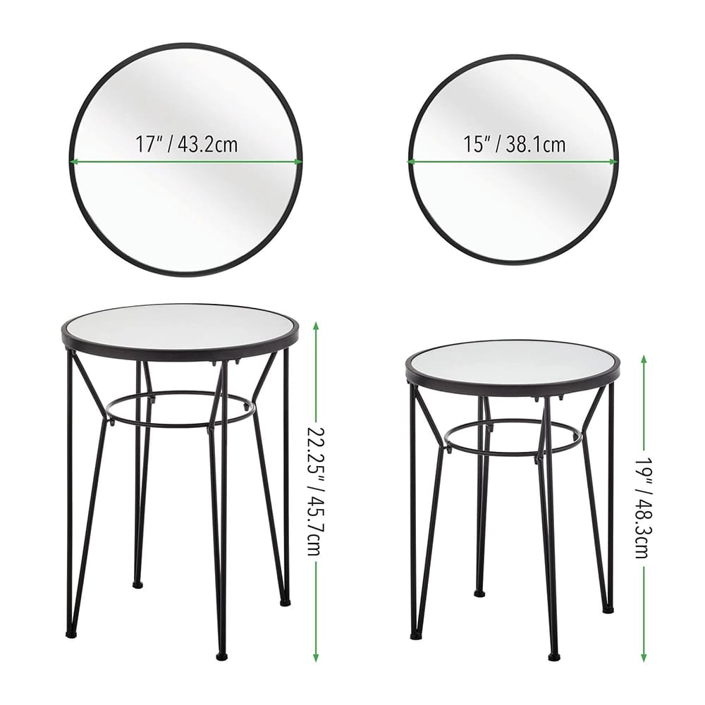 mDesign Round Metal Accent Table with Hairpin Legs, Set of 2, Matte Black