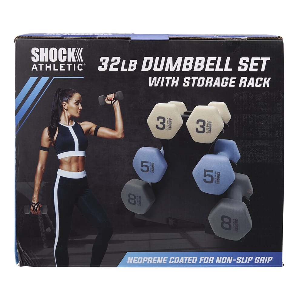 Shock Athletic 32 lb. Dumbbell Set with Storage Rack
