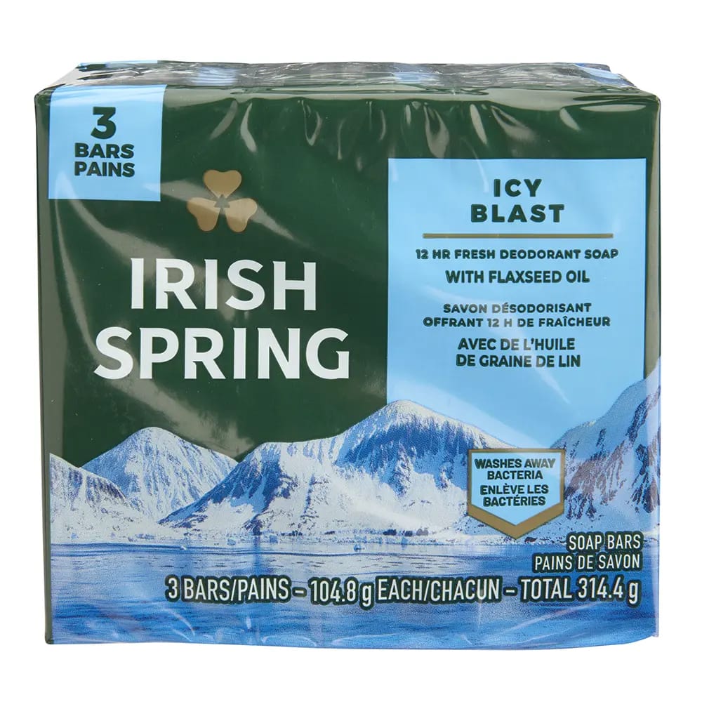 Irish Spring Icy Blast Deodorant Bar Soap, 3 Count