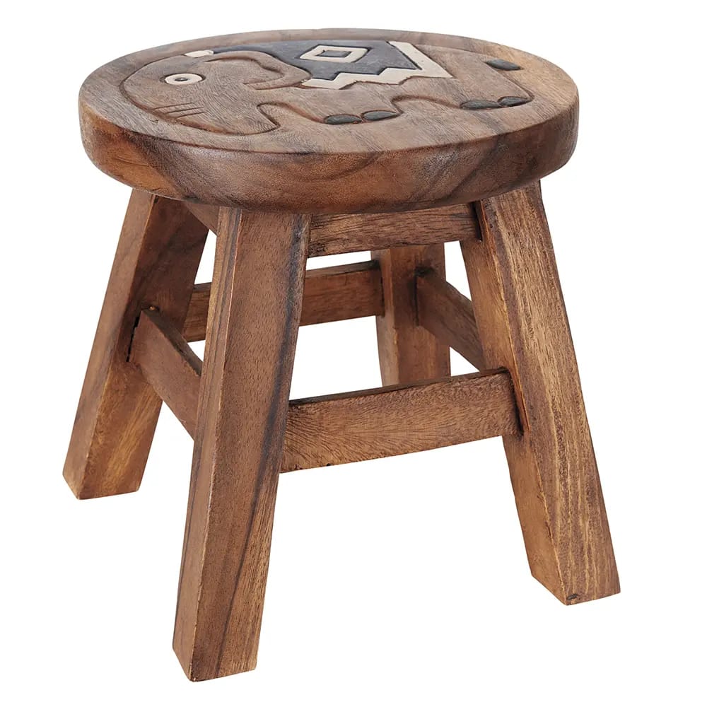 Hand Carved Kids Stool, 4-Pack
