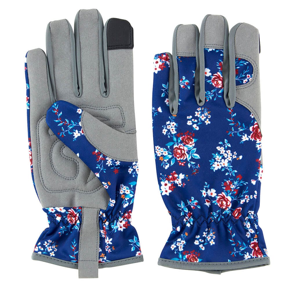 Garden Grove Women's Cushioned Palm Synthetic Leather Blue Floral Garden Glove