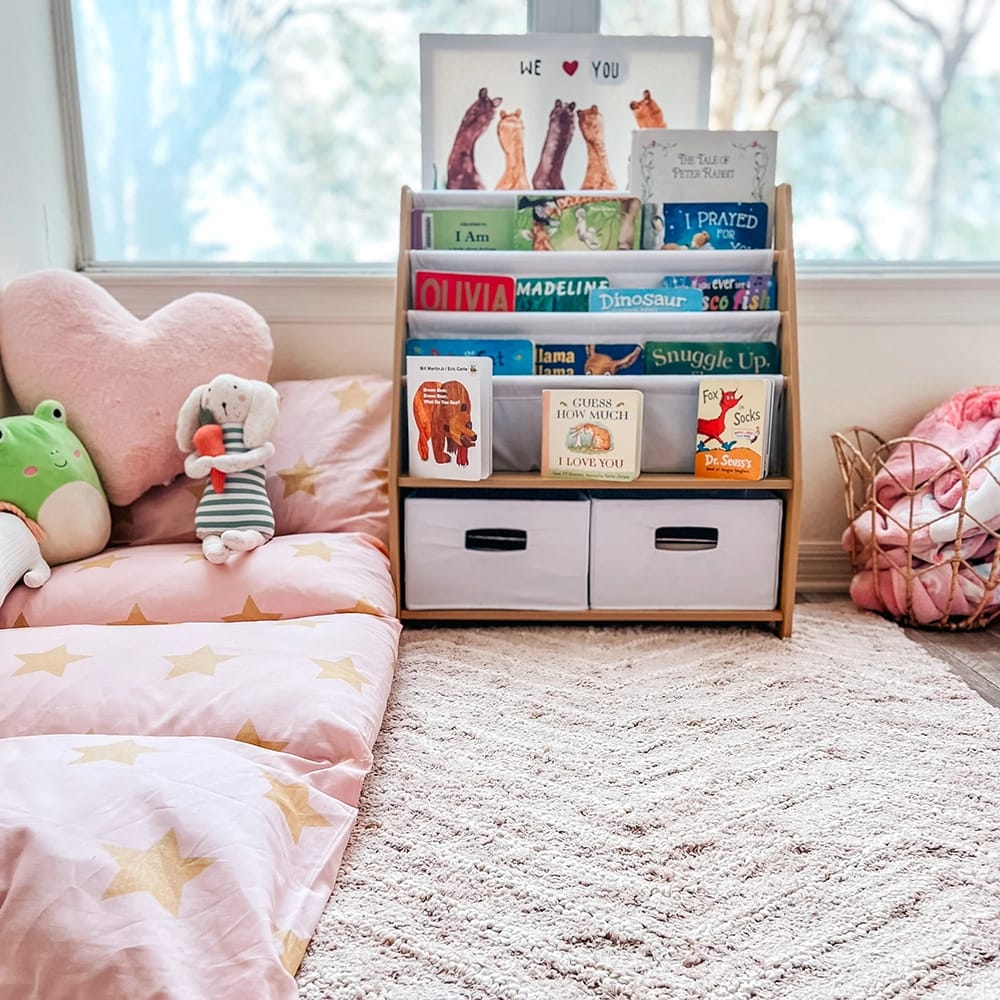 Wildkin Kids Canvas Bookshelf with Storage, Natural/White