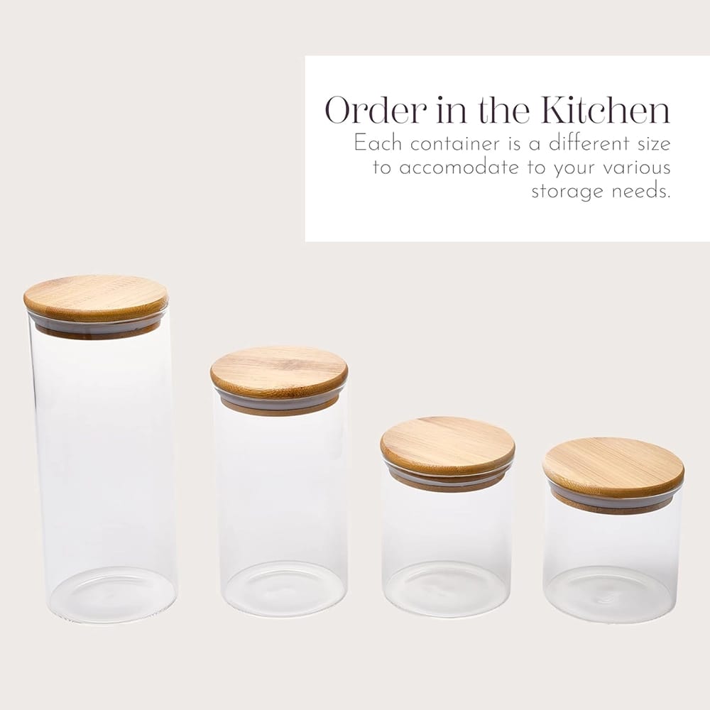 Whole Housewares Glass Jars with Bamboo Lids, 4 Pack