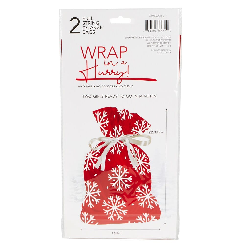 X-Large Pull String Christmas Bags, 2-Count