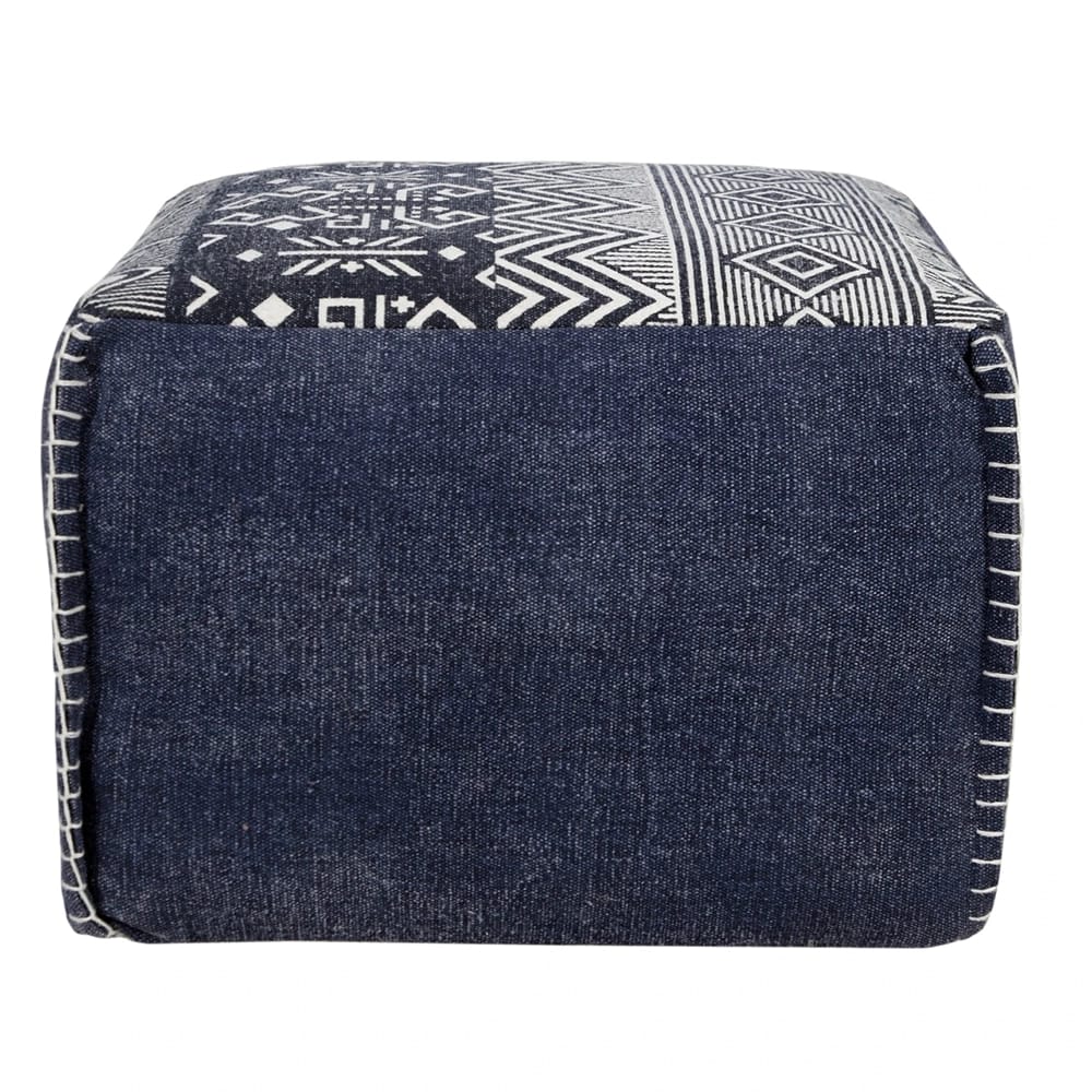 LR Home Decorative Geometric Pouf, Blue/White