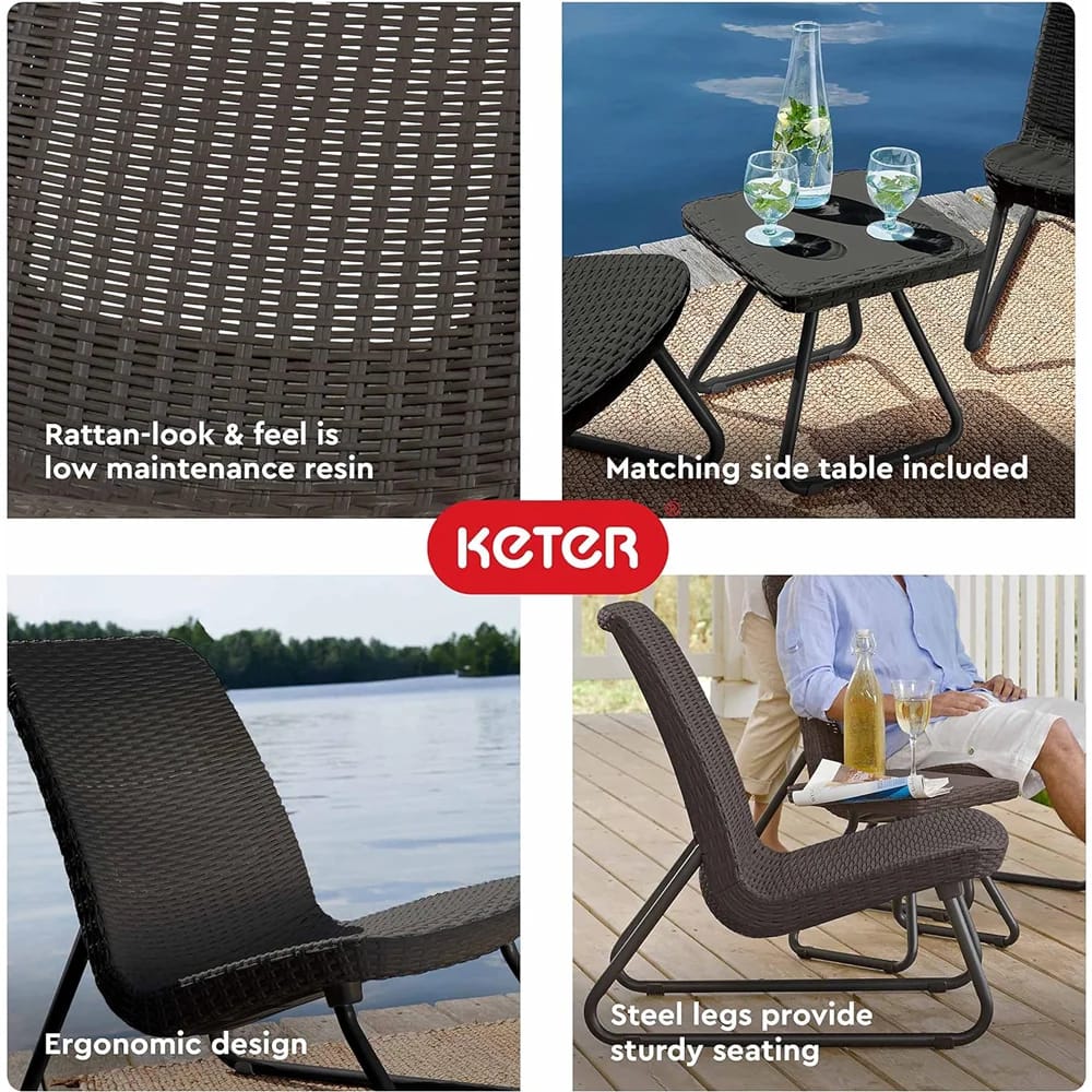 Keter Rio 3-Piece Resin Wicker Patio Furniture Set, Brown