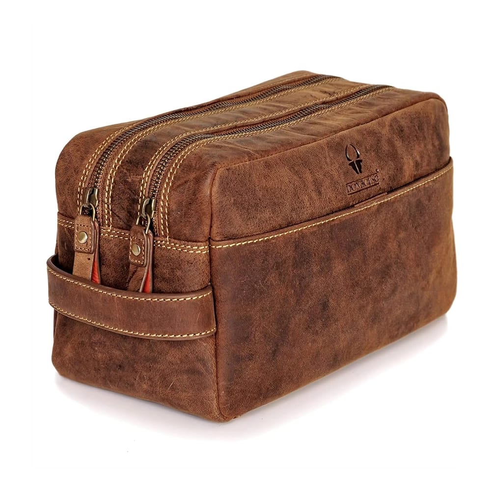DONBOLSO Leather Toiletry Bag, Brown