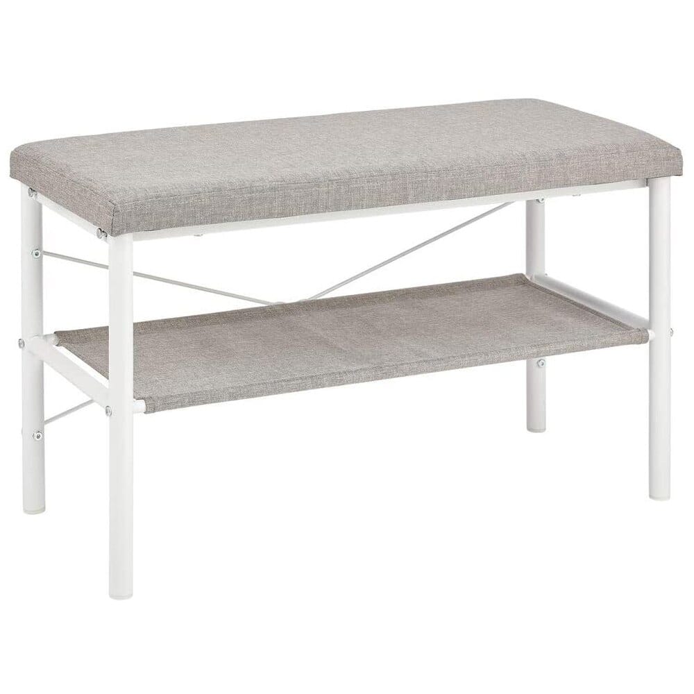 mDesign Entryway Bench with Shoe Shelf, White/Light Gray