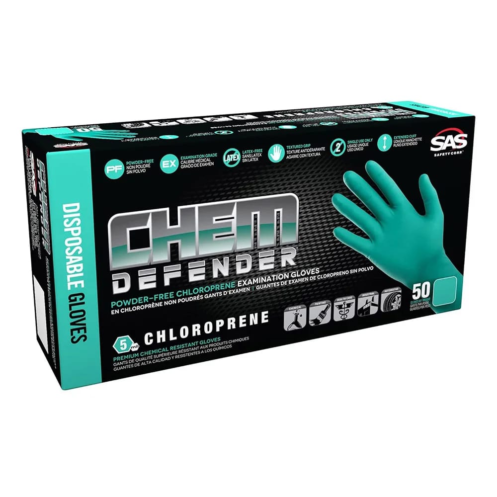 SAS ChemDefender L Powder-Free Chloroprene Disposable Gloves, 50 ct, 10-Pack