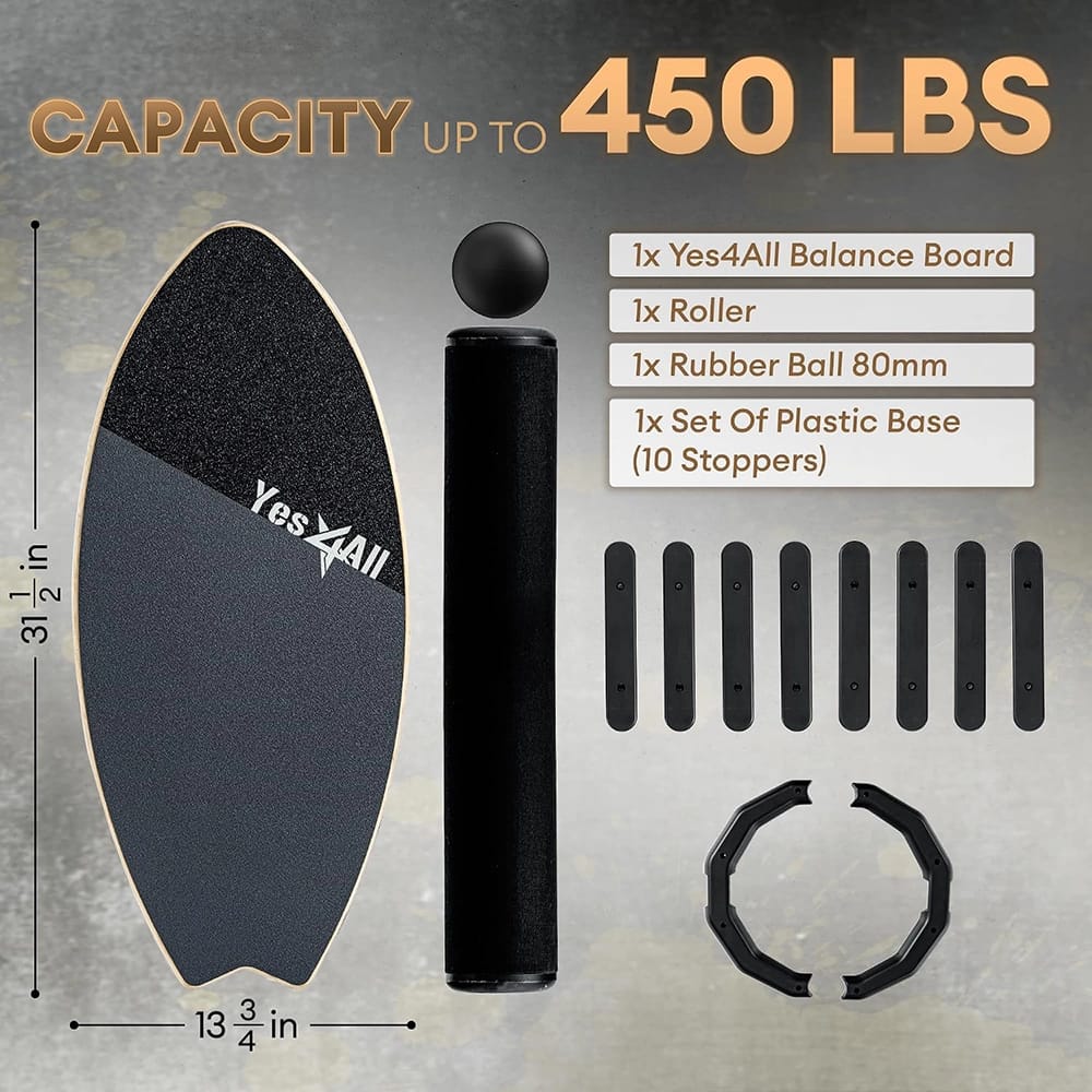 Yes4All 2-in-1 Wooden Balance Board With Roller & Ball