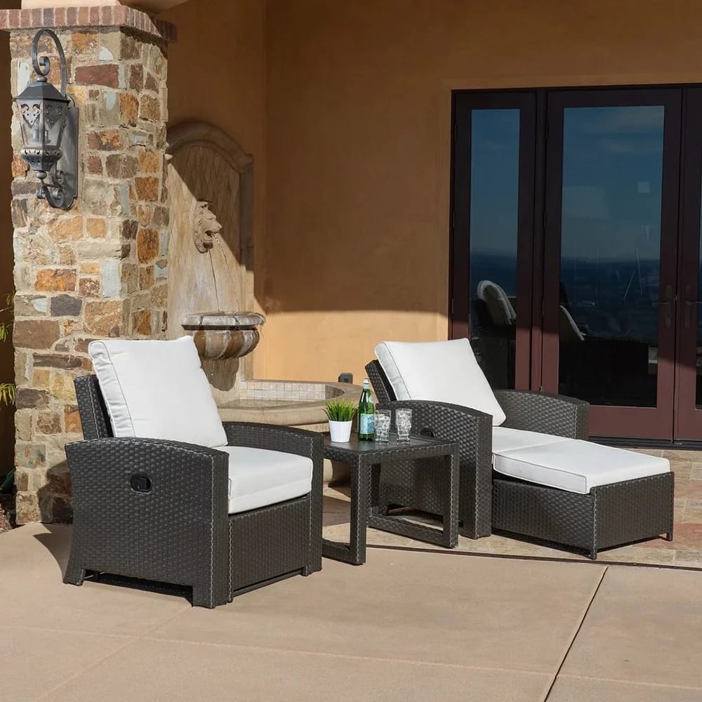 Grand Leisure 3-Piece Sidney Luxury Outdoor Wicker Recliner Set, Dark Brown