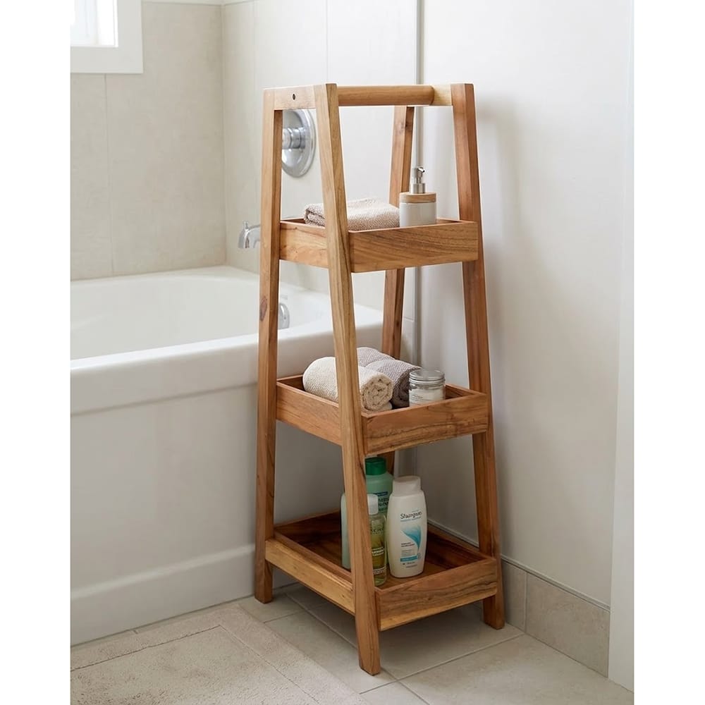Acacia Wood Tall Bath Organizer, Brown