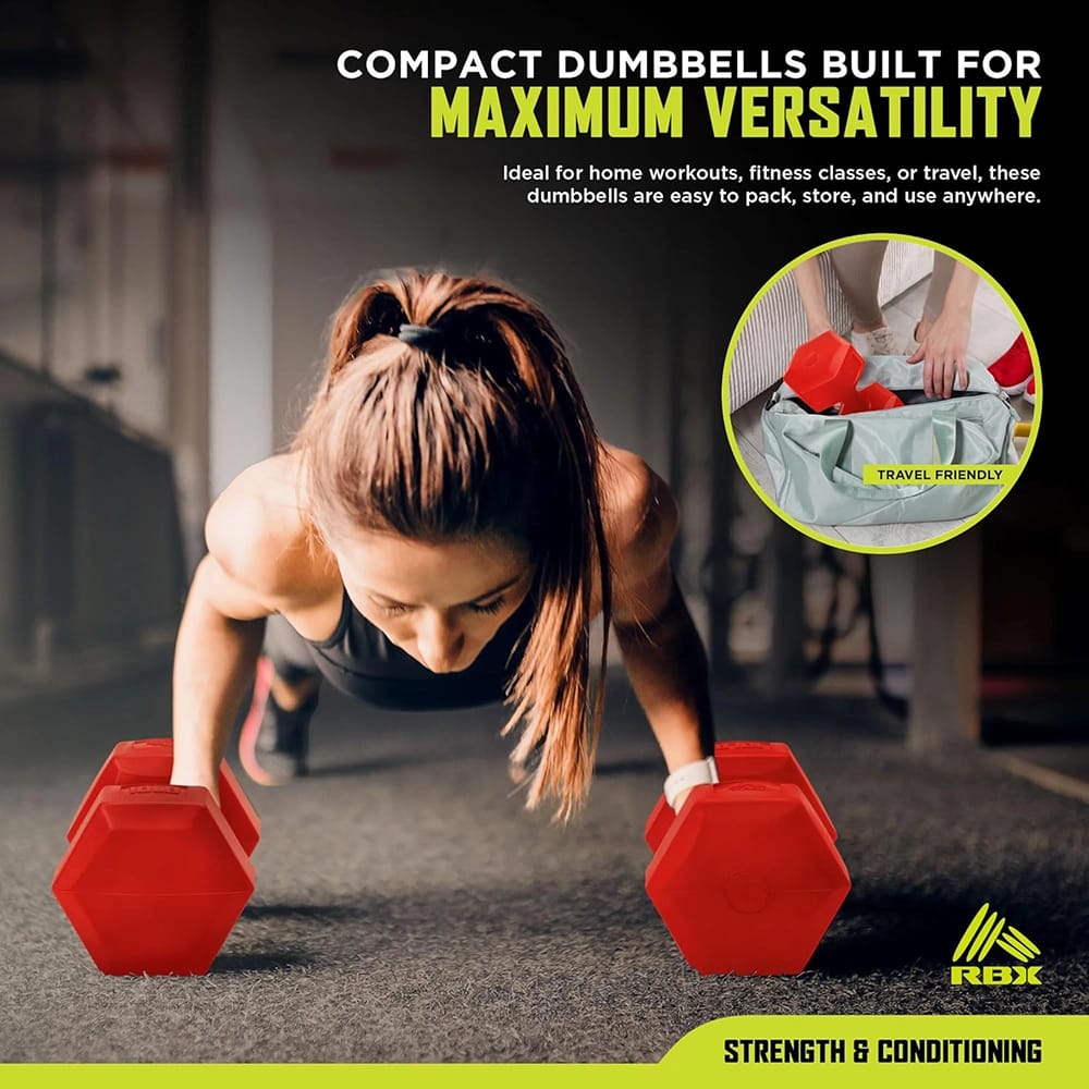 RBX Vinyl Coated Hand Weight Dumbbell Set, 10 Lbs, Red