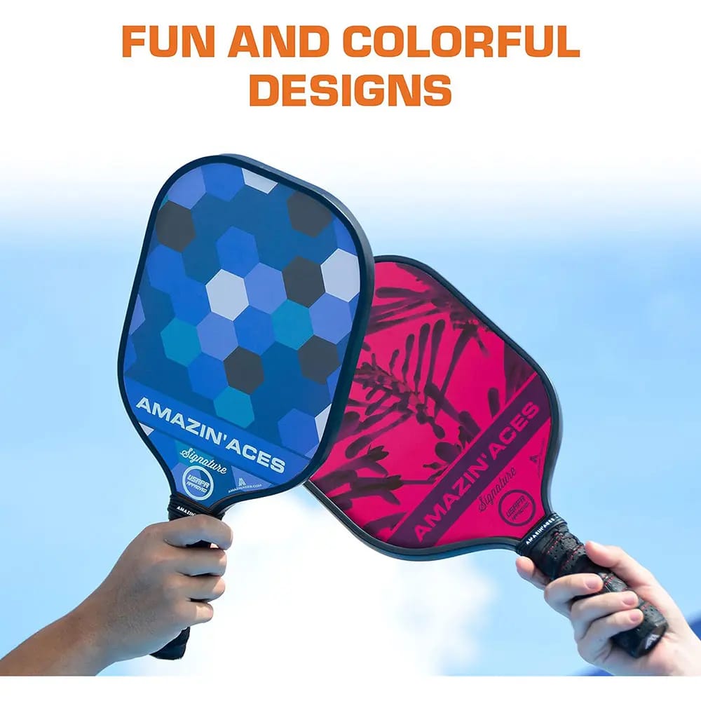 Amazin' Aces Signature Graphite Pickleball Paddle Set, Set of 2, Honeycomb Blue & Electric Pink