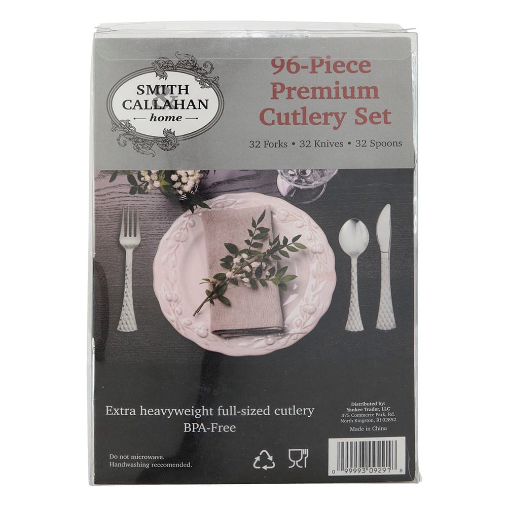 Smith & Callahan Brilliant Silver Premium Plastic Cutlery Set, 96 Piece