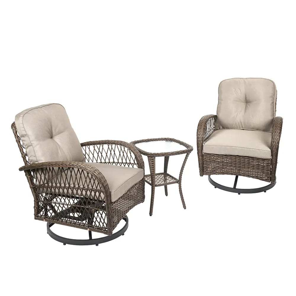 3-Piece Swivel Rocking Wicker Set