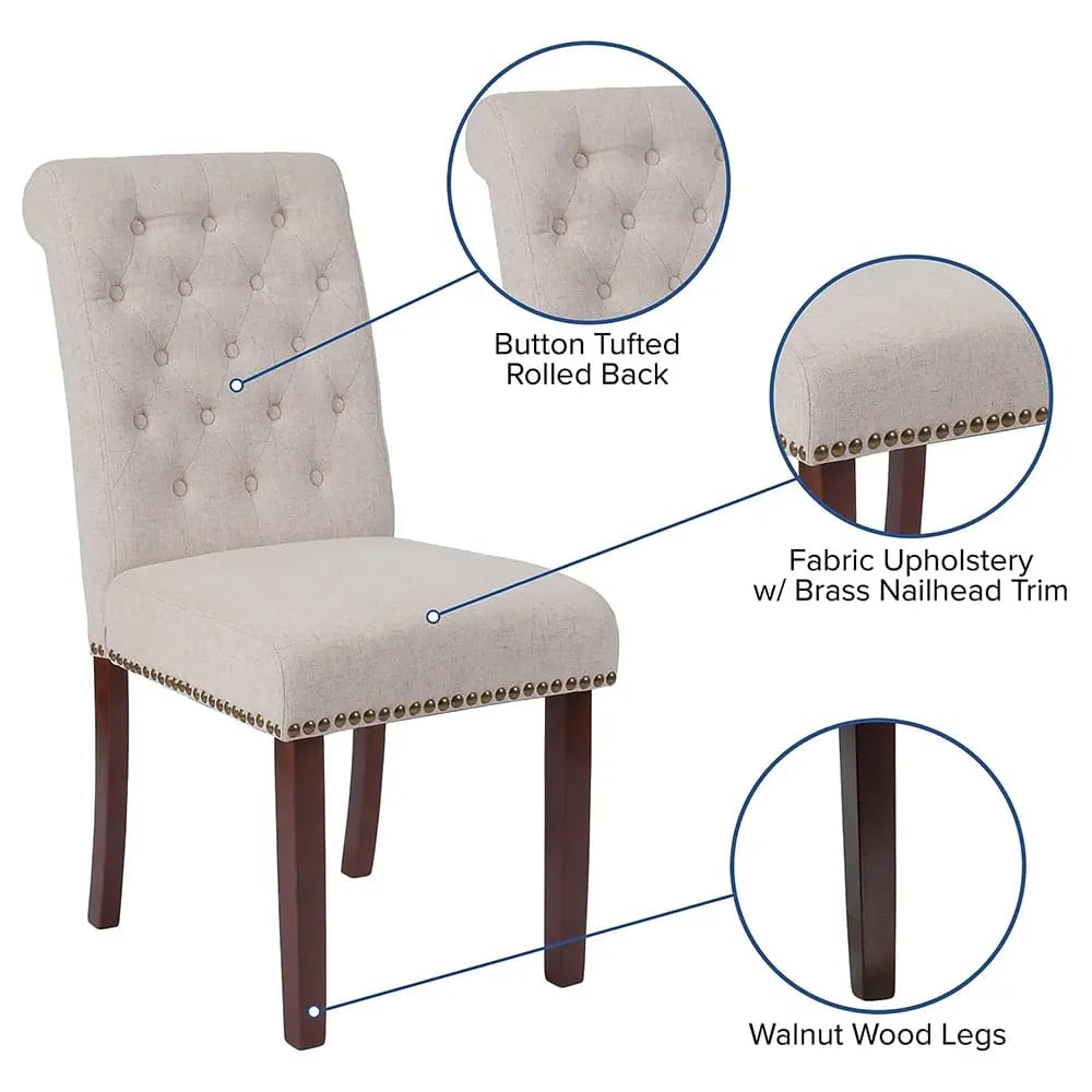 Flash Furniture Fabric Parsons Chair with Rolled Back, Accent Nail Trim, Set of 2 , Beige