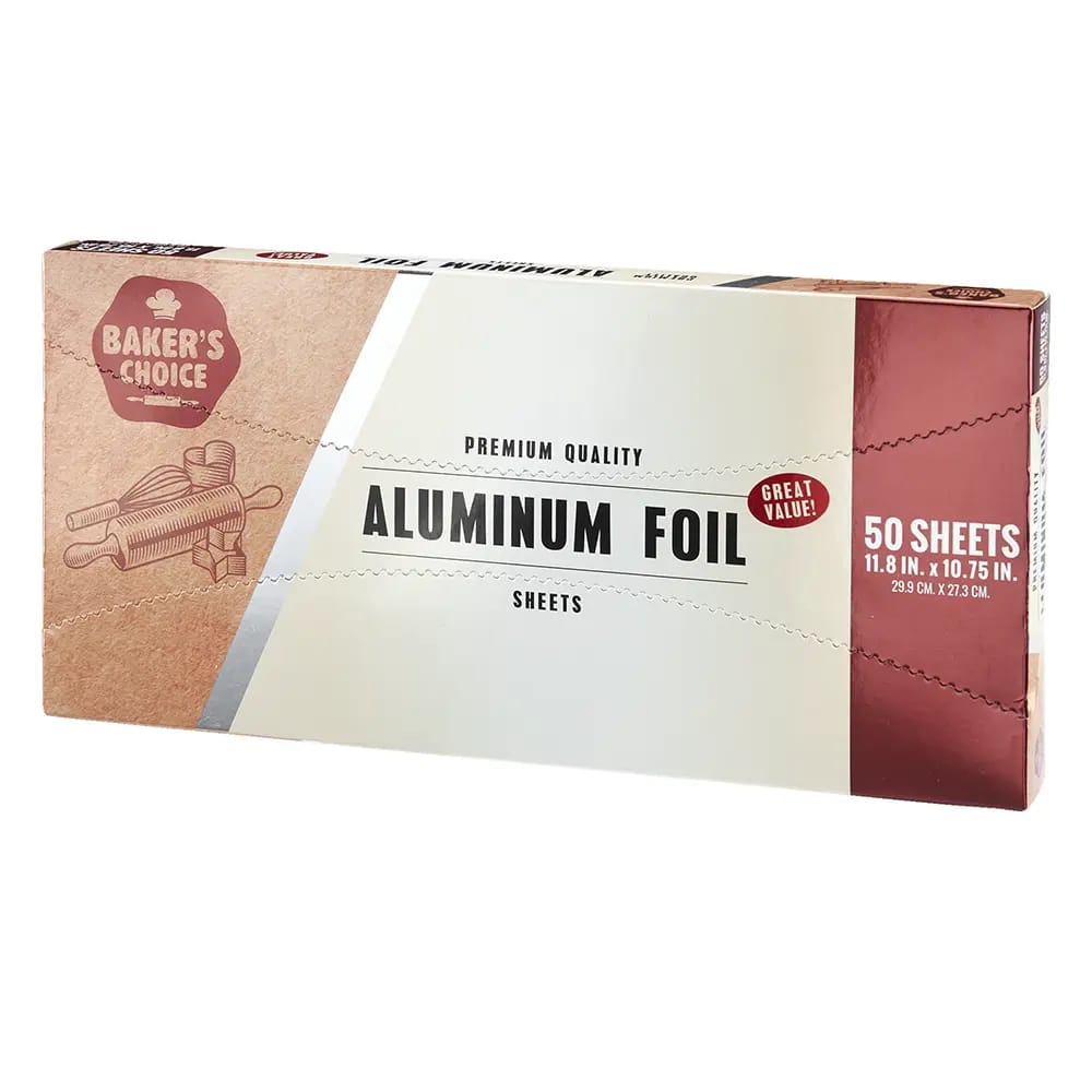 Baker's Choice Premium Quality Aluminum Foil Sheets, 50 Count