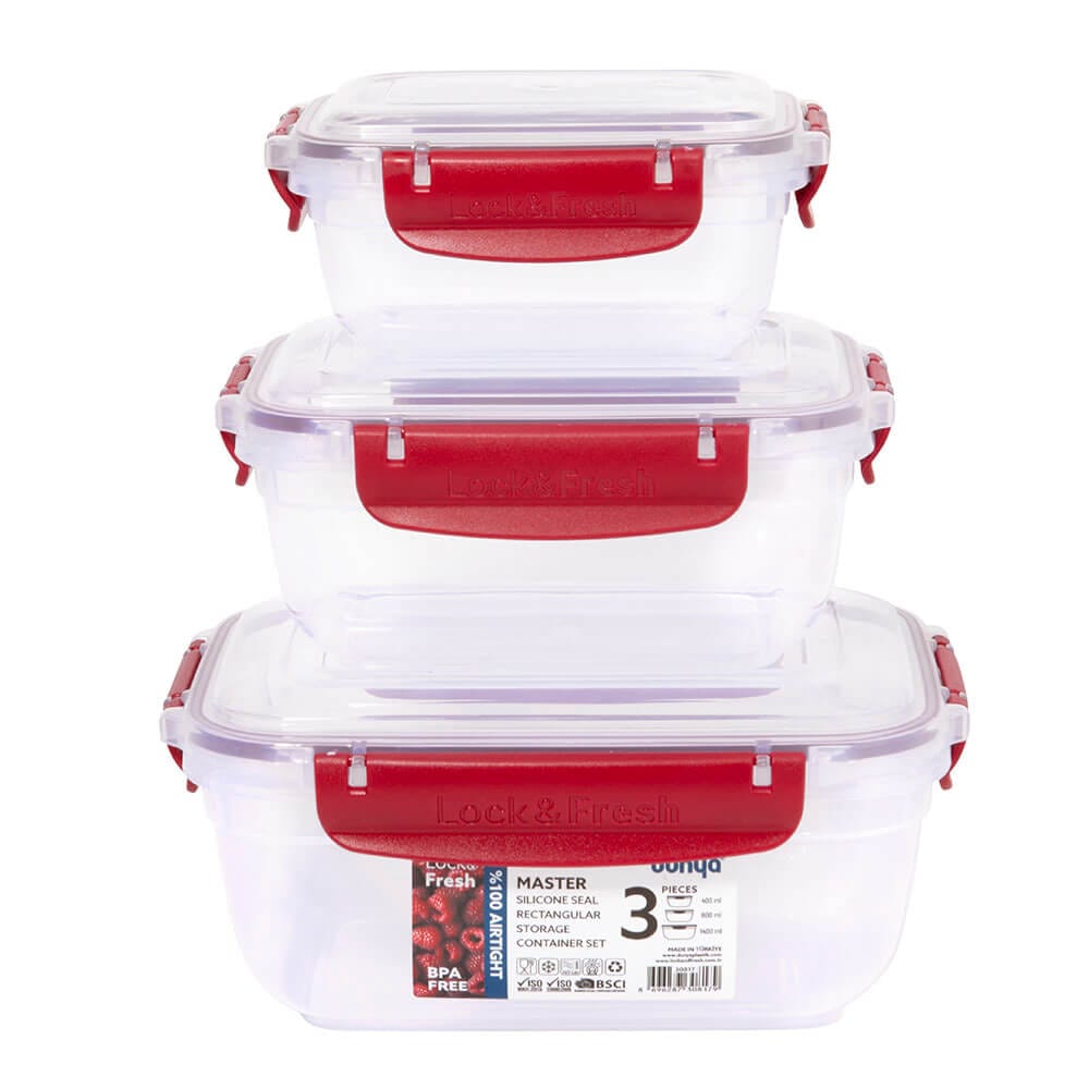 Dunya Lock & Fresh Rectangular Food Storage Container Set, 3 Piece