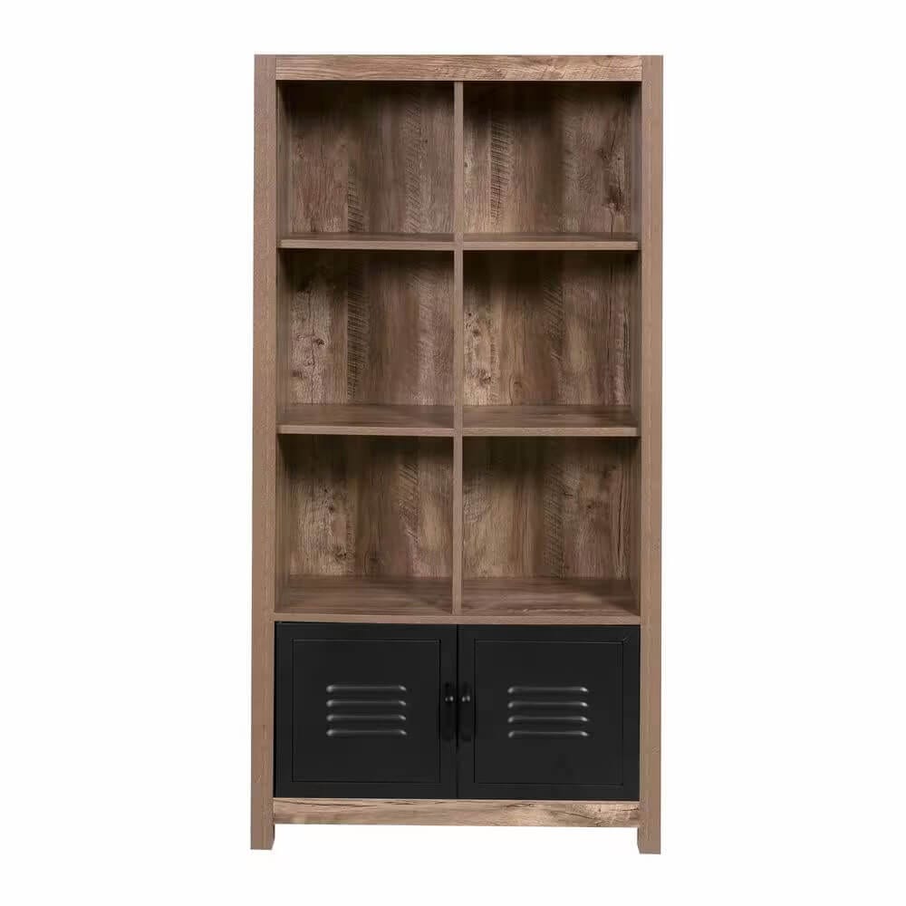 OneSpace Norwood Range 6-Shelf Cube Bookcase with Vented Cabinet Doors, Brown/Black