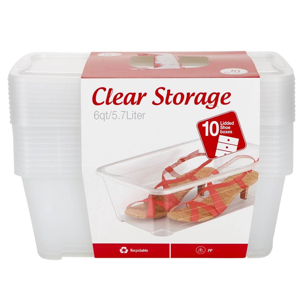 Clear Storage 6 Qt Shoe Boxes with Lids, 10 Count