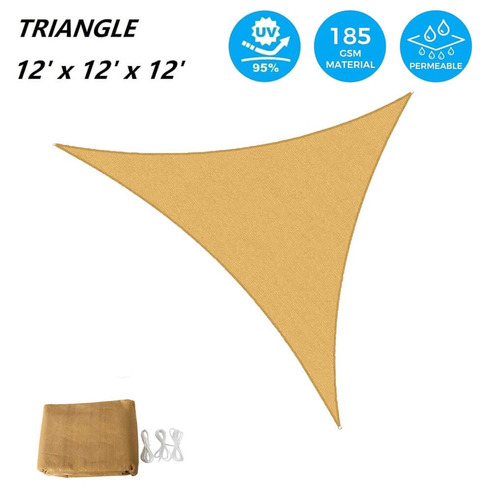 AsterOutdoor Triangular Sun Shade Sail, 12' x 12' x 12', Sand