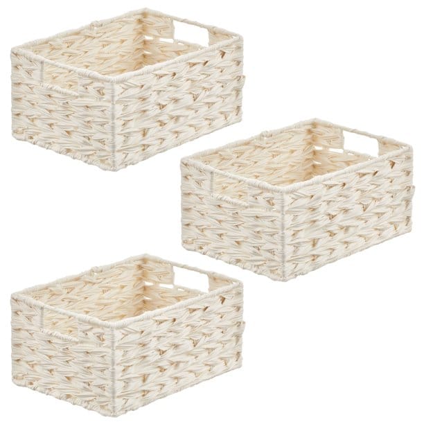 mDesign Woven Kitchen Pantry Storage Basket, White, 3 Pack