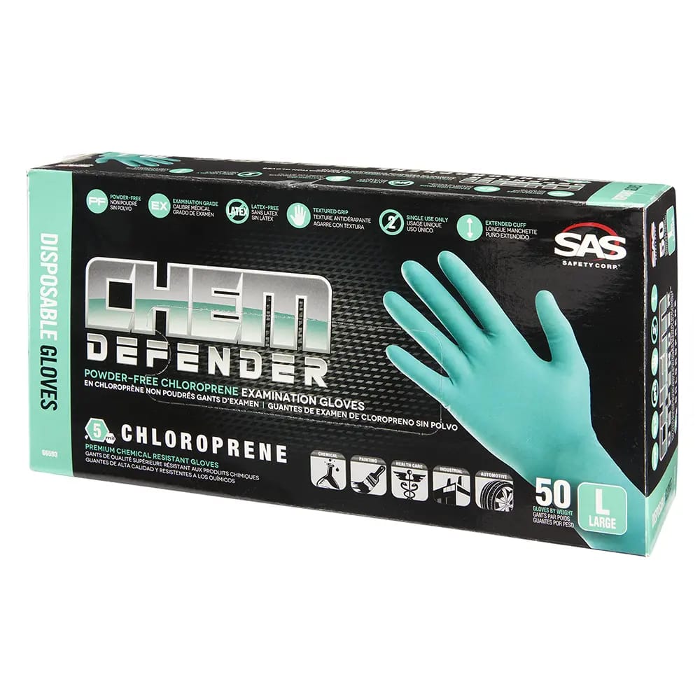 SAS ChemDefender L Powder-Free Chloroprene Disposable Gloves, 50 Count
