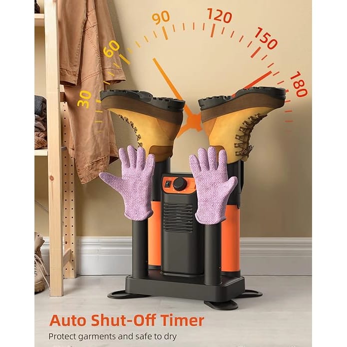 Forced Air Shoe Dryer with Adjustable Timer, Black/Orange