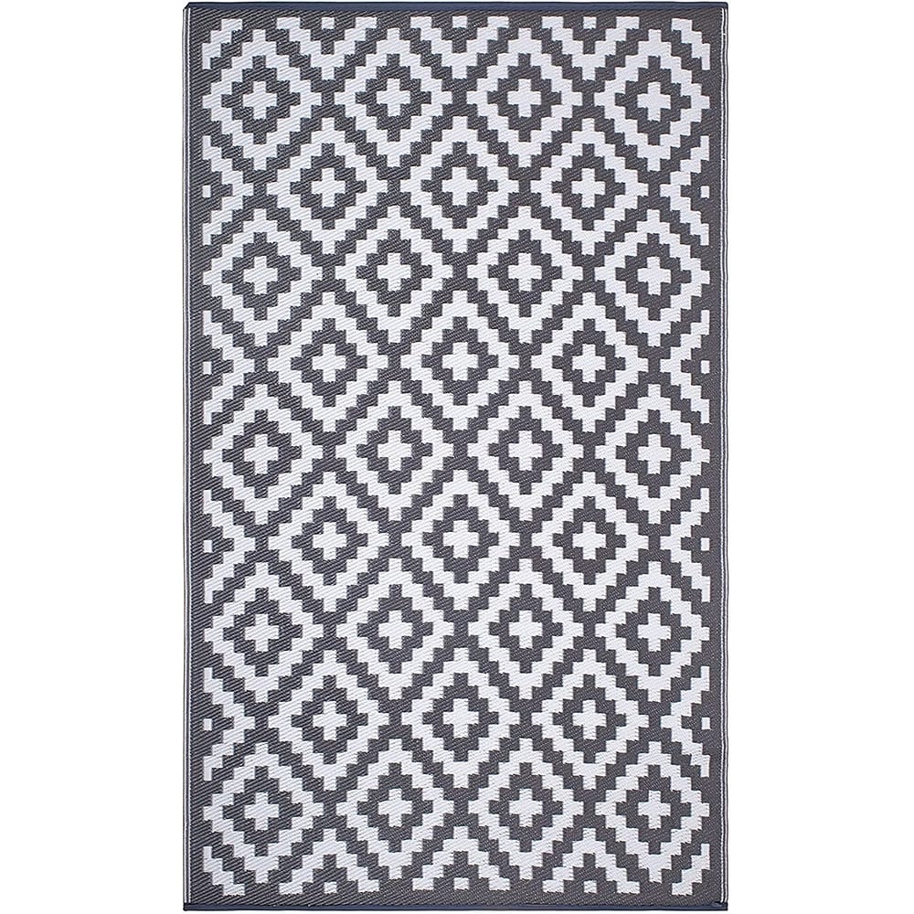 FH Home Reversible Outdoor Area Rug, 5' x 8', Aztec-Gray/White